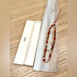 Chanel Red & Gold Logo Beaded Keychain Bag Decor